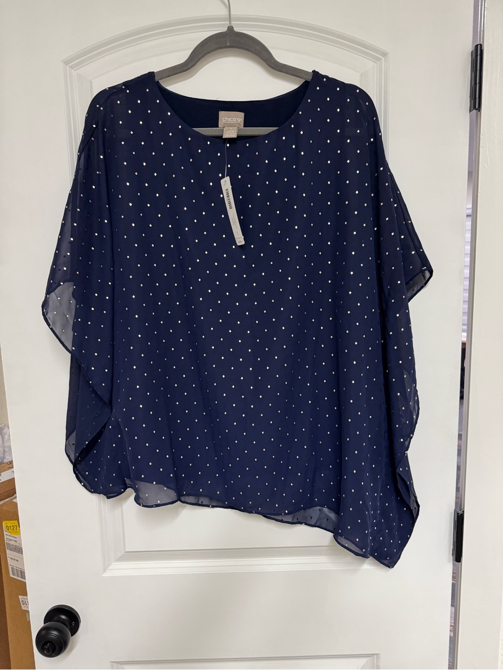 Chico's Jayma Embellished Neck SS Fashion Midnight Blue